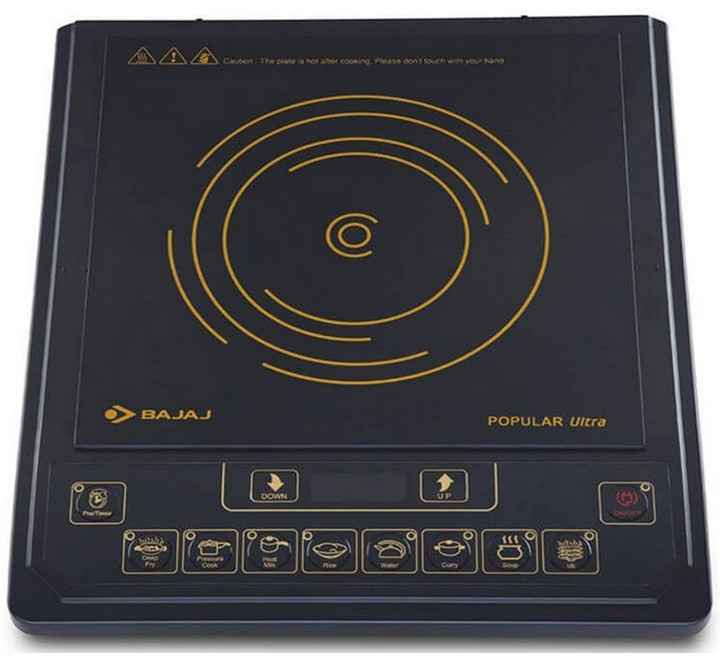 Bajaj Acrylonitrile Butadiene Styrene Voltage Pro Technology Popular Ultra 1400W Induction Cooktop with Pan sensor (Black) (740069 POPULAR ULTRA)